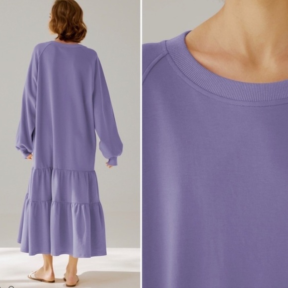 NAP Loungewear Cotton Maxi Dress Crew Neck Tiered Puff Sleeve Oversized Casual - Picture 2 of 12